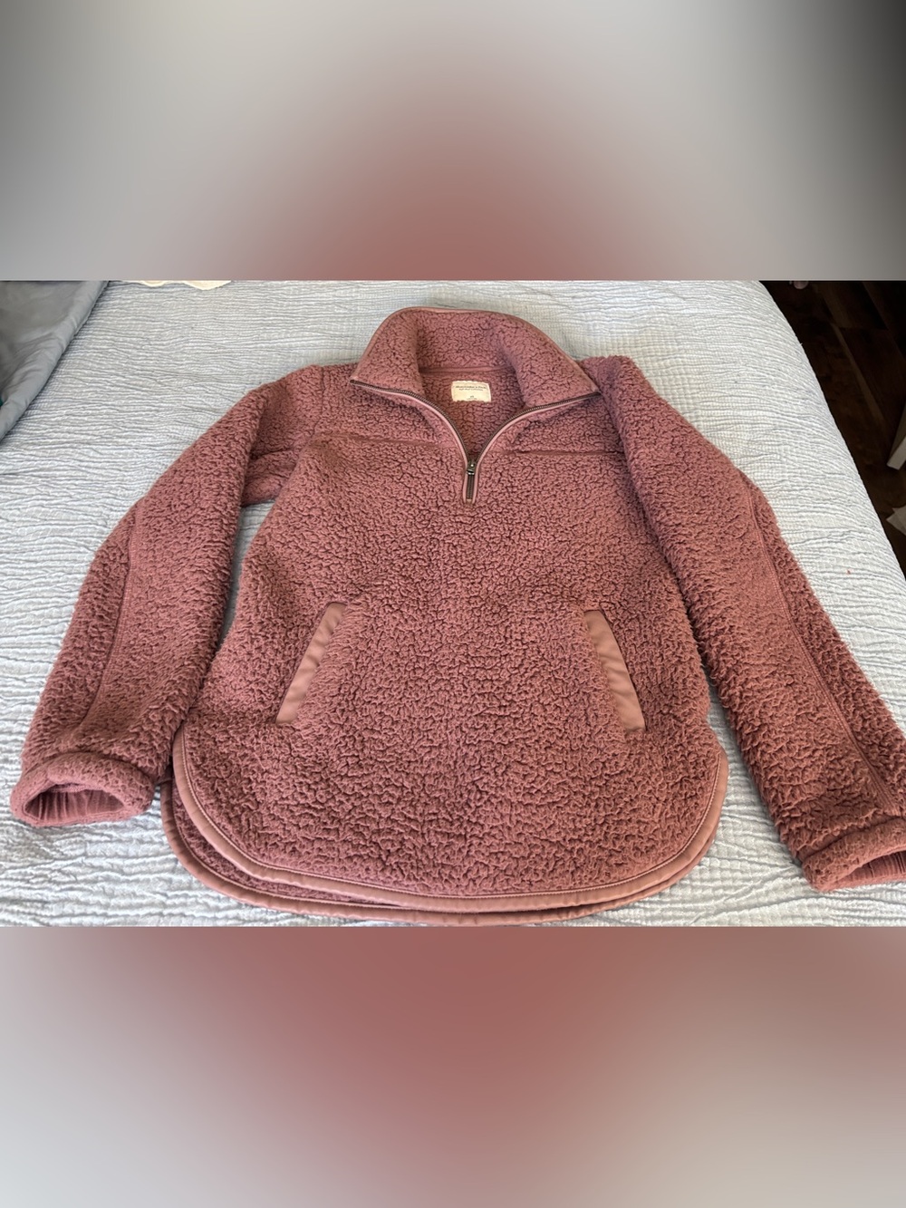 Abercrombie & Fitch Half-Zip Sherpa Pullover - Mauve Size XSMALL
